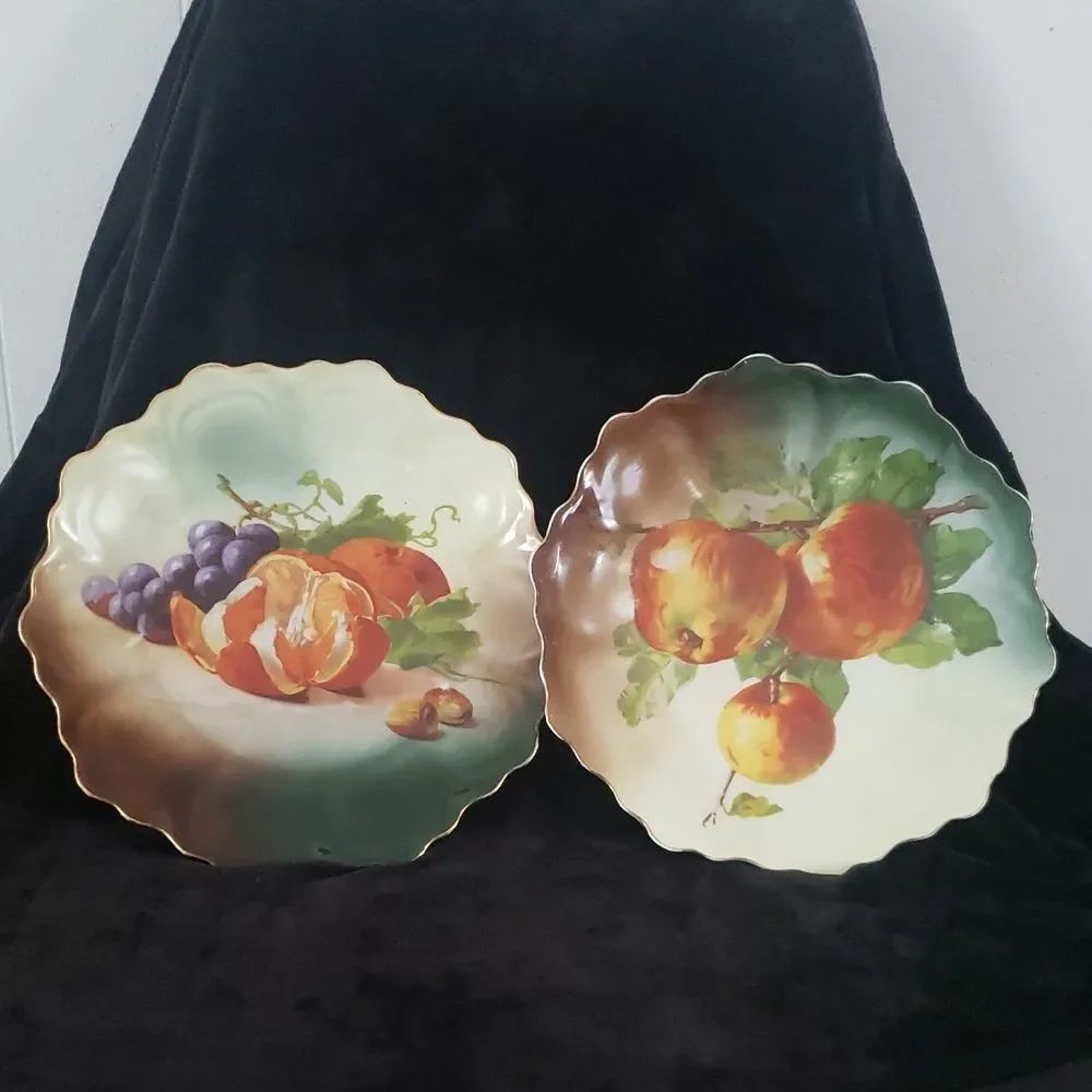 Set Of 2 Vintage Decorative Plates with Fruit Design 9"
